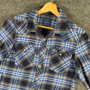 Jackson Hole Flannel Western Shirt Mens L Blue Plaid Cowboy Rodeo Workwear‎